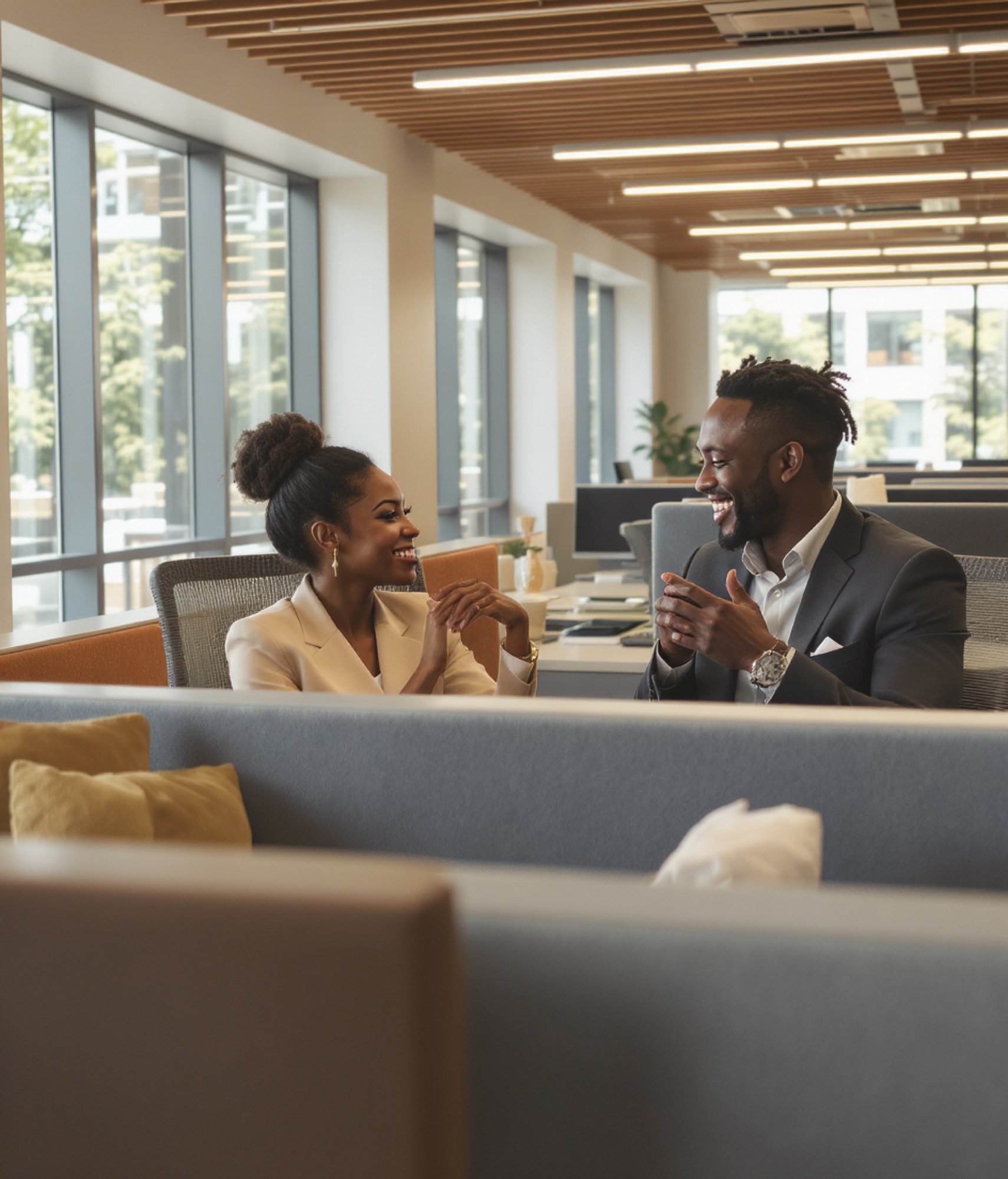 Professionals collaborating in a commercial office