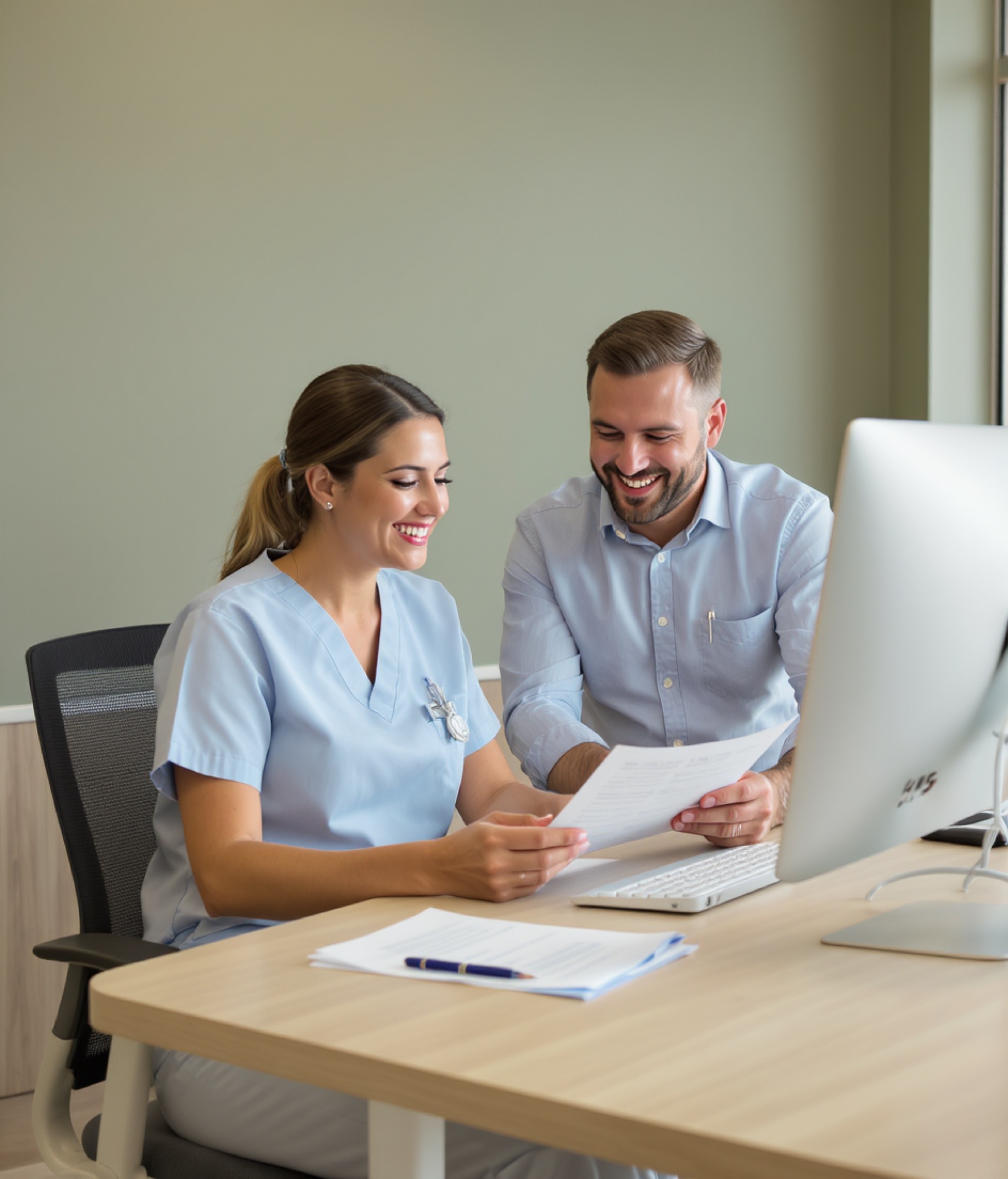 Healthcare staff at an ergonomic workstation